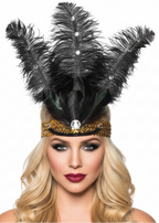 Tall Black Feather and Gold Showgirl Costume Headband - Main Image
