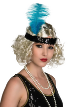 Black and Turquoise Feather 20s Flapper Costume Headband - main image