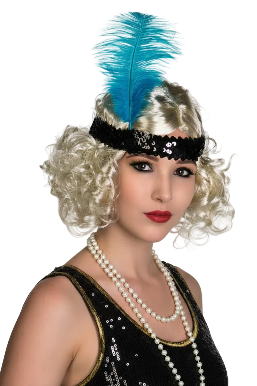 Black and Turquoise Feather 20s Flapper Costume Headband - main image