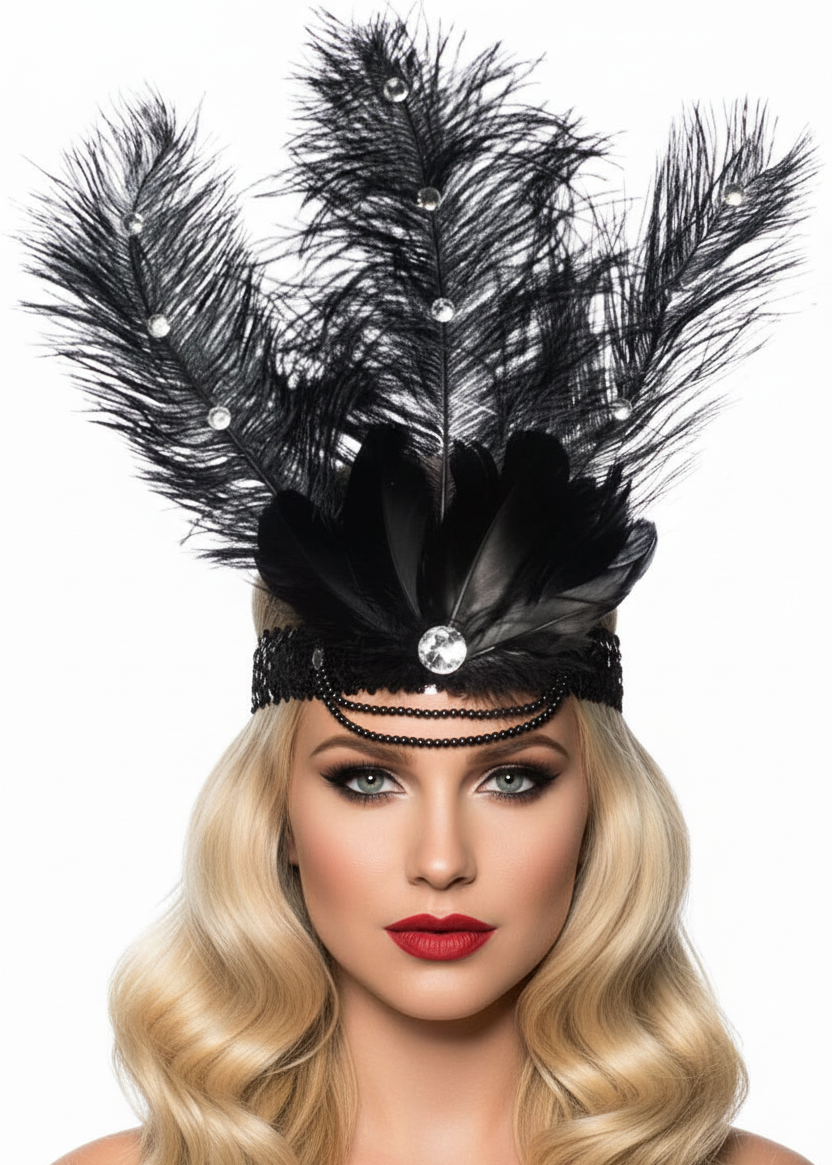 Black Tall Feather 1920s cosutme headband - main image