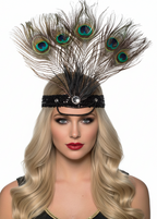 Tall Peacock Feather Showgirl Costume Headband - Main Image