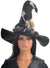 Image of Tattered Black Felt Witch Hat with Purple Flower Embellishments