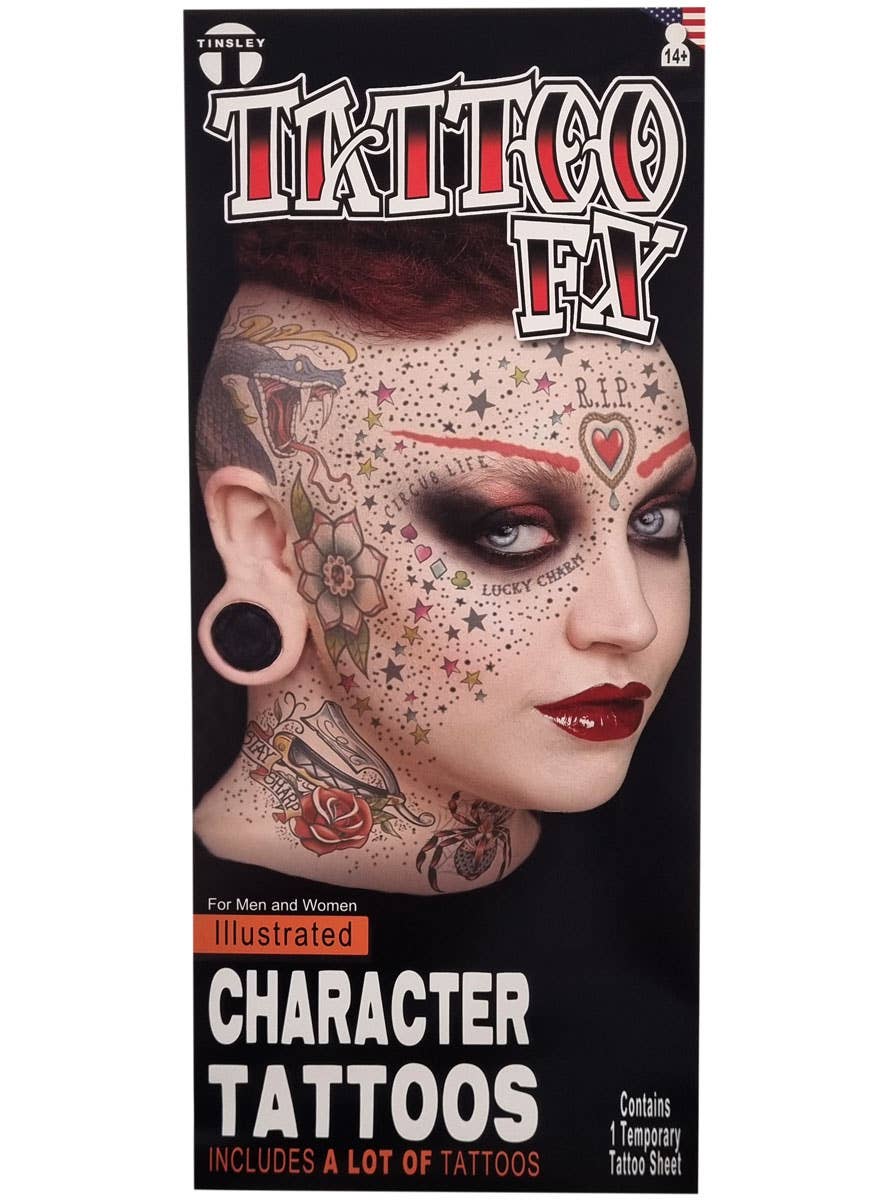 Image of Novelty Illustrated Character Temporary Tattoos - Alternate Image 1