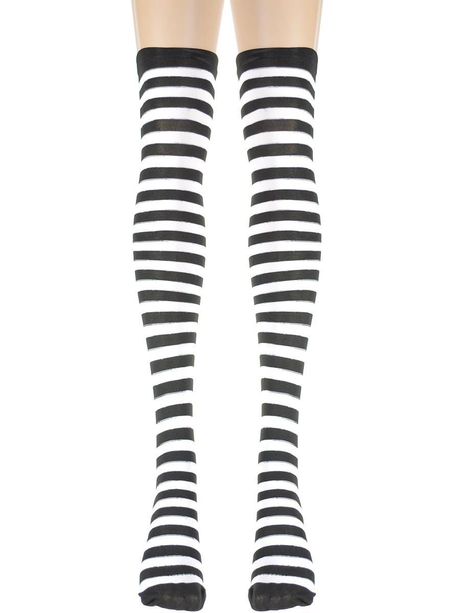 Image of Striped Black and White Thigh High Teen Girls Stockings
