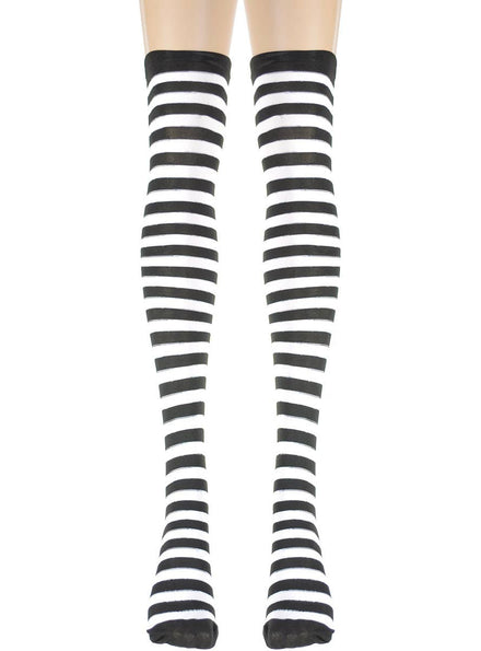 Image of Striped Black and White Thigh High Teen Girls Stockings