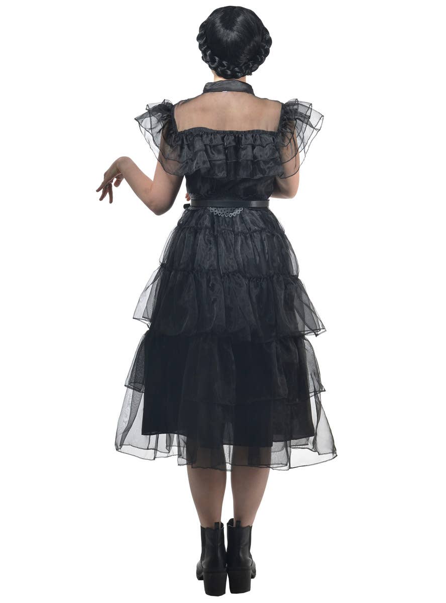 Image of Deluxe Teen Girl's Wednesday Addams Party Dress Costume - Back View