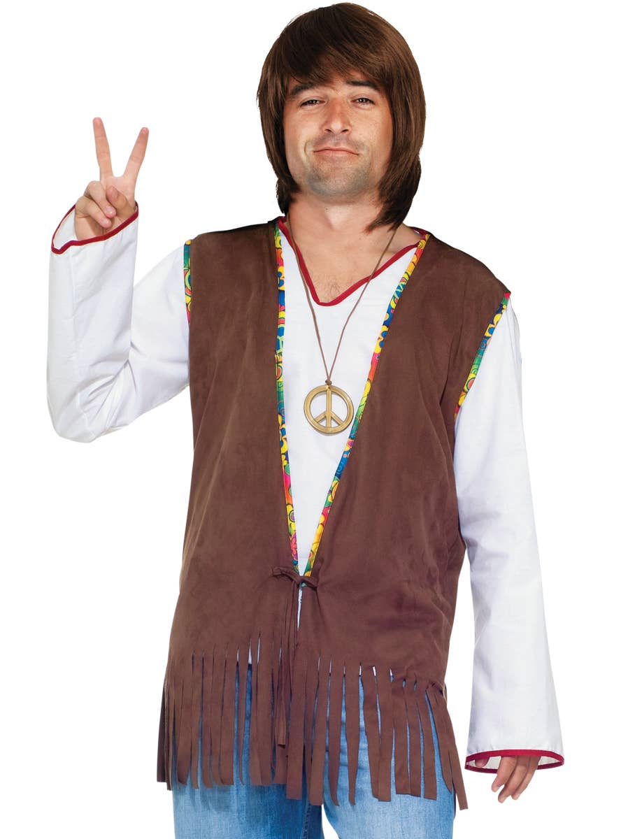 Mens Brown Fringed Hippie Costume Vest