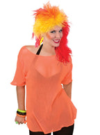 Womens Neon Orange Fishnet 80s Crop Top
