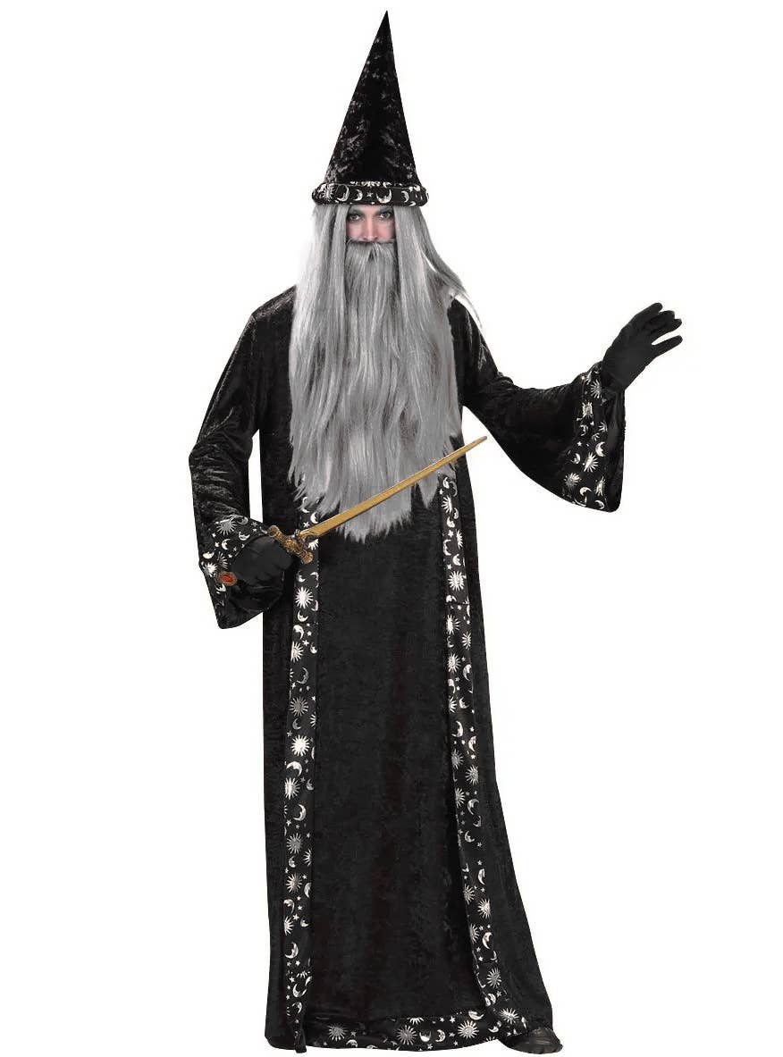 Mens Black Velvet Wizard Costume | Wizard Dress Up Costume for Men