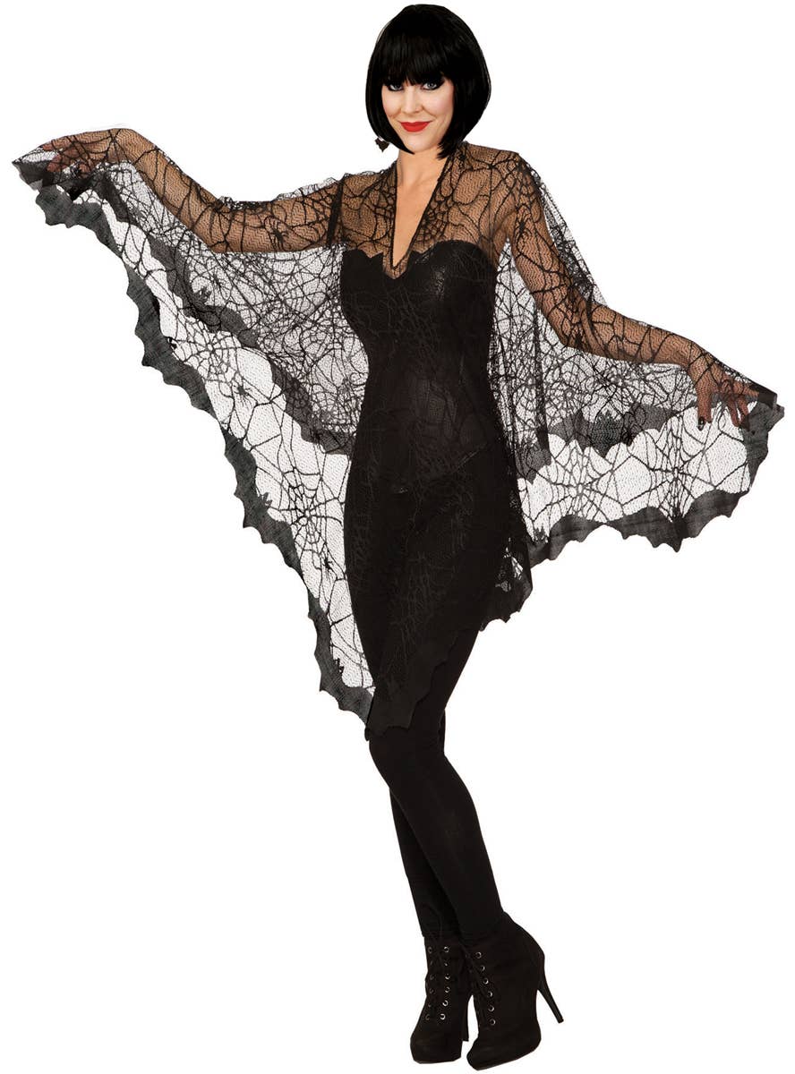 Women's Black Sheer Lace Spider Web Costume Poncho