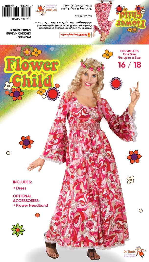 Womens Pink Flower Power Hippie Costume 70s Hippie Costume for Women — free download