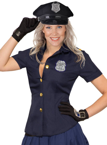 Sexy Navy Blue Cop Costume Shirt for Women - Main Image
