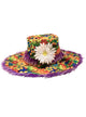 Rainbow Flower Hippie Hat with Fur Trim