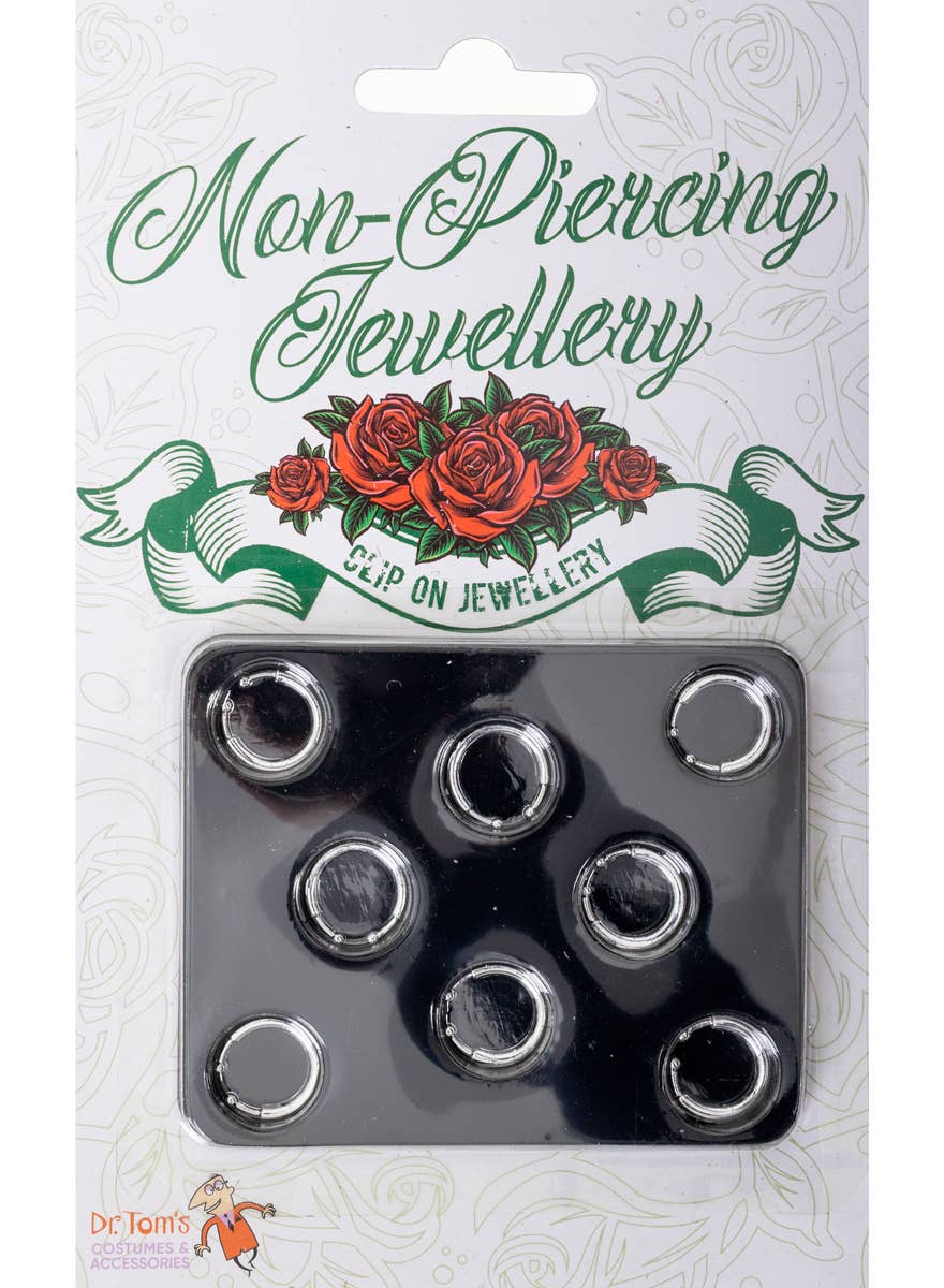 Fake Silver Rings Pack of 8 Silver Fake Piercing | Fake Ring Piercings Costume Jewellery