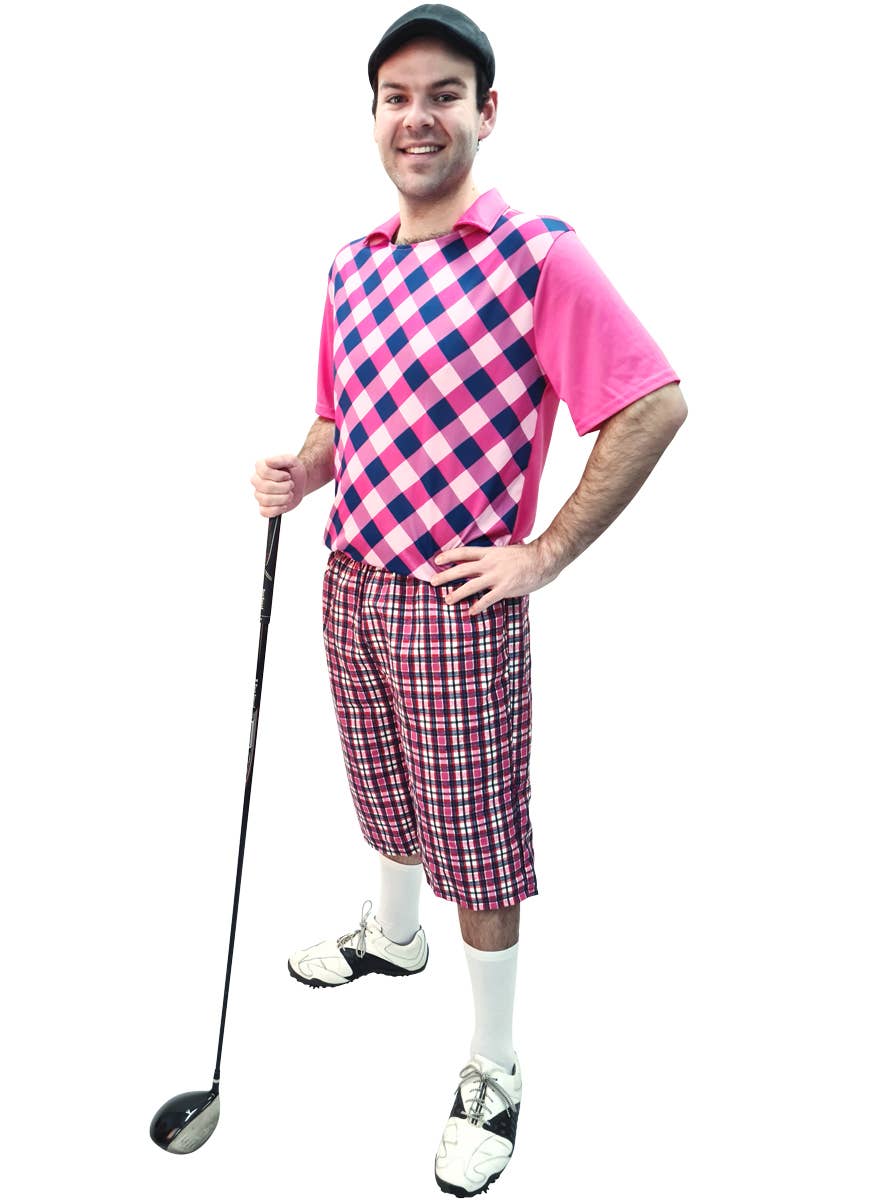 Mens Pink and Blue Golf Uniform Costume 