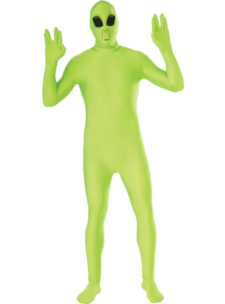 Mens Plus Size Green Alien Second Skin Morphsuit Costume