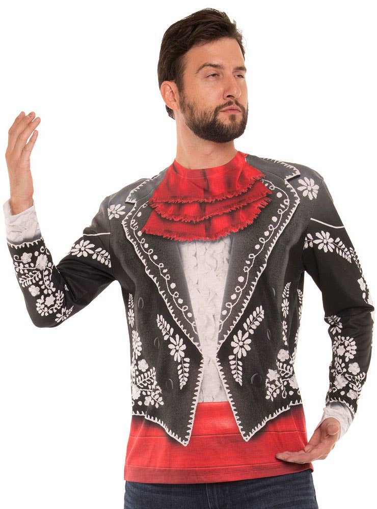 Men's Faux Real Mariachi Printed Costume Shirt Front Image