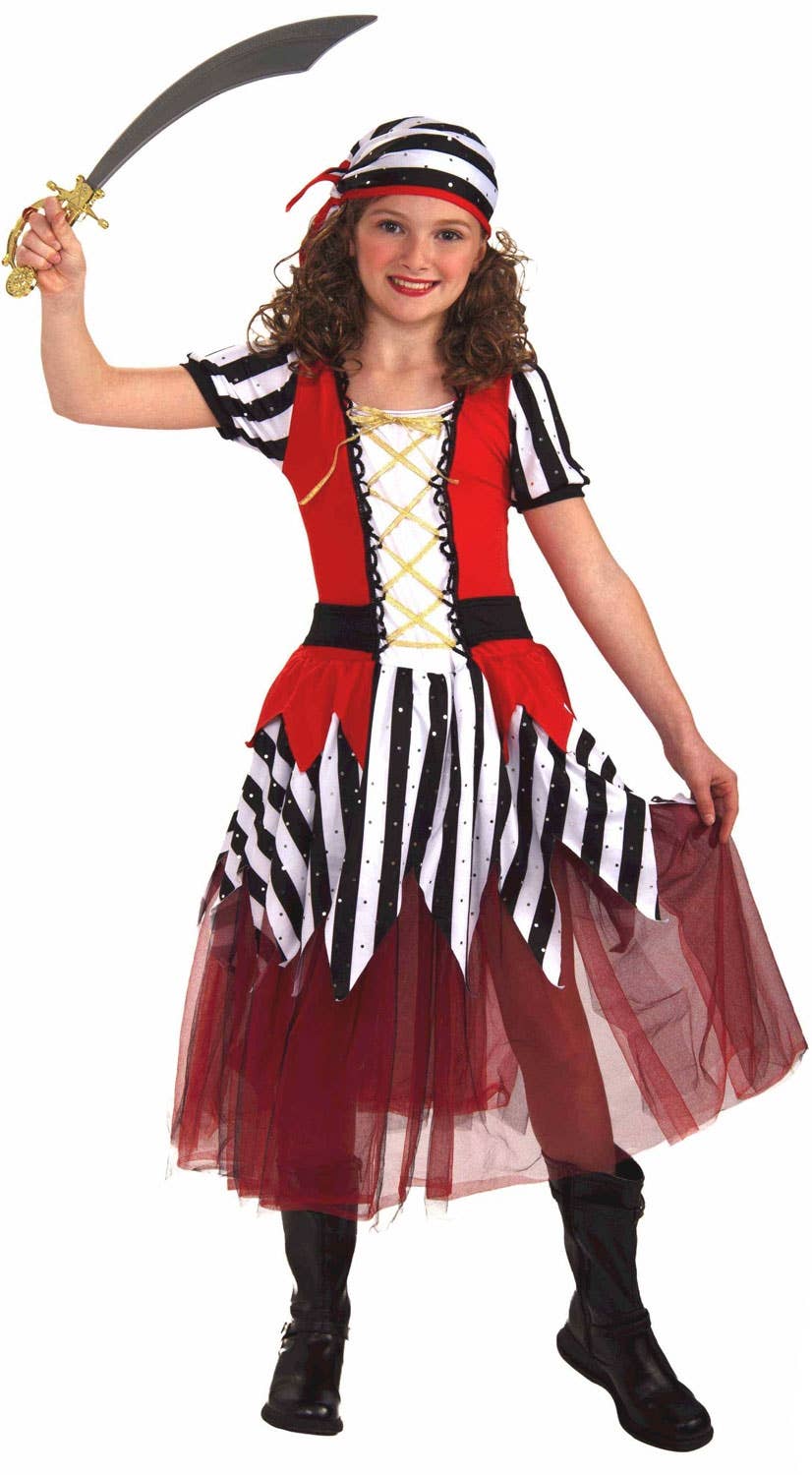 Red and Black Striped Petticoat Pirate Girls Book Week Costume