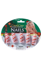 Candy Cane Red And White Striped Stick On Fake Nails Women's Costume Accessory Main Image