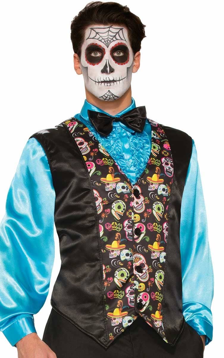 Men's Day of the Dead Sugar Skull Printed Costume Vest