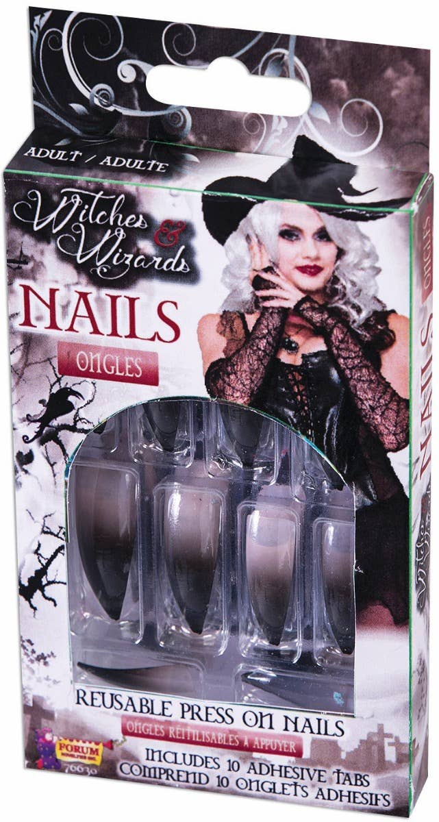 Women's Grey and Black Ombre Pointy Witch Nails Main Image