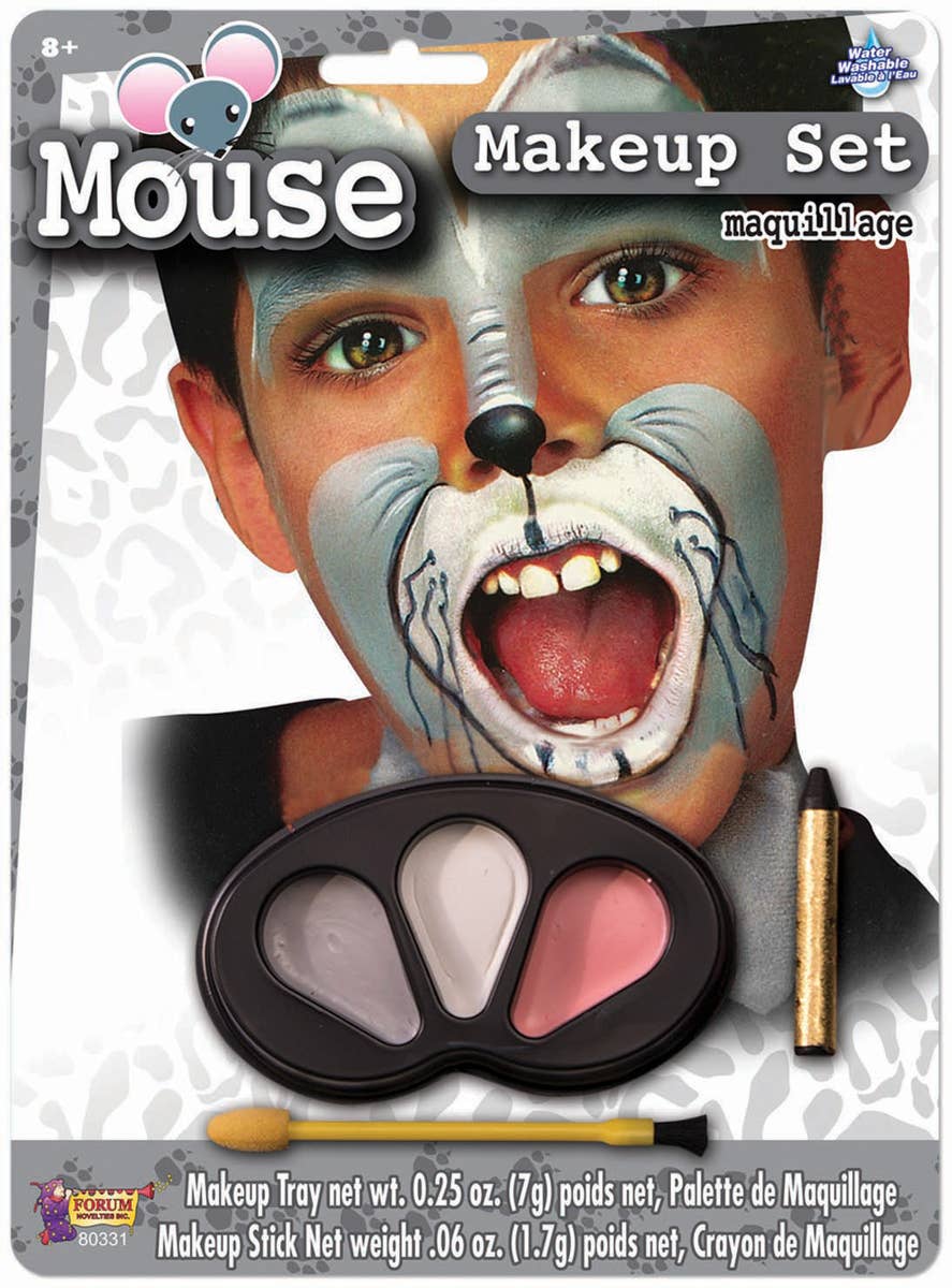 Pink, White and Grey Mouse Face Paint Costume Makeup Set