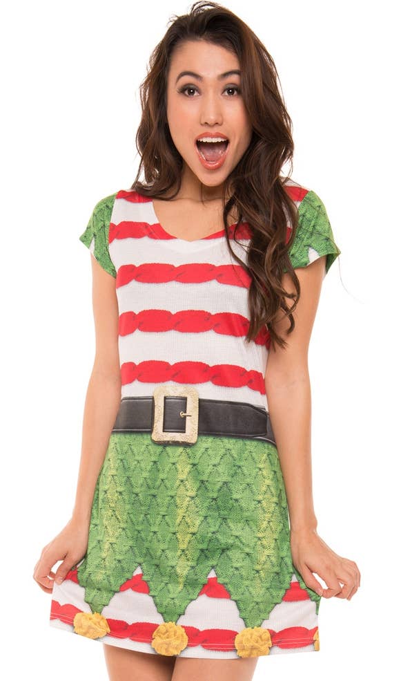 Faux Real Womens Christmas Elf Dress  - Main Image