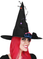 Black Canvas Flowered Vine Elegant Witch Hat