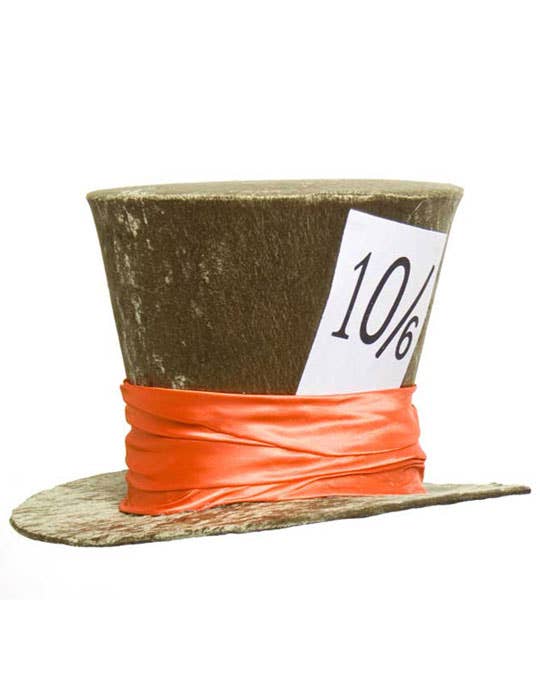 Deluxe Green Velvet Mad Hatter Costume Hat with Orange Satin Hat Band and 10/6 Card 