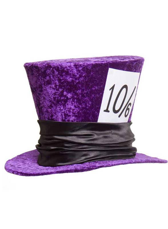 Deluxe Purple Velvet Mad Hatter Costume Hat with Black Satin Hat Band and 10/6 Card 