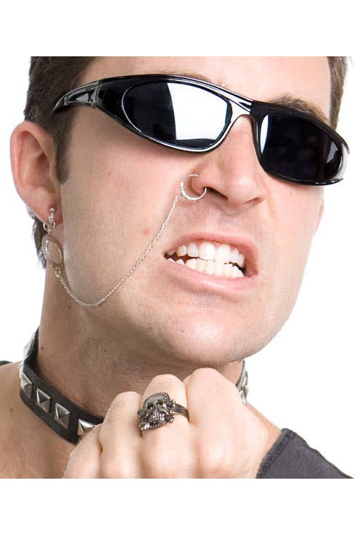 Fake Nose and Ear Piercing and Punk 80s Costume Ring - Main Image