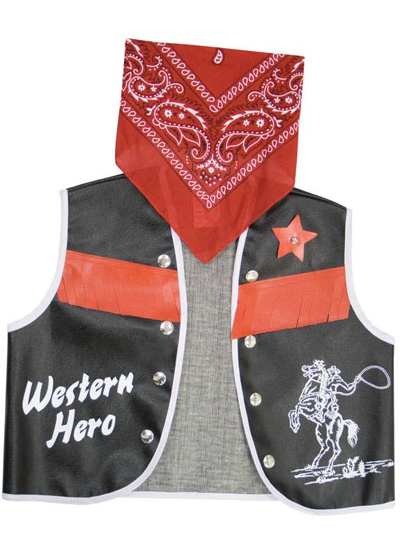 Kids Black and Red Vinyl Cowboy Vest and Bandana Costume Accessory Kit - Alternate Image