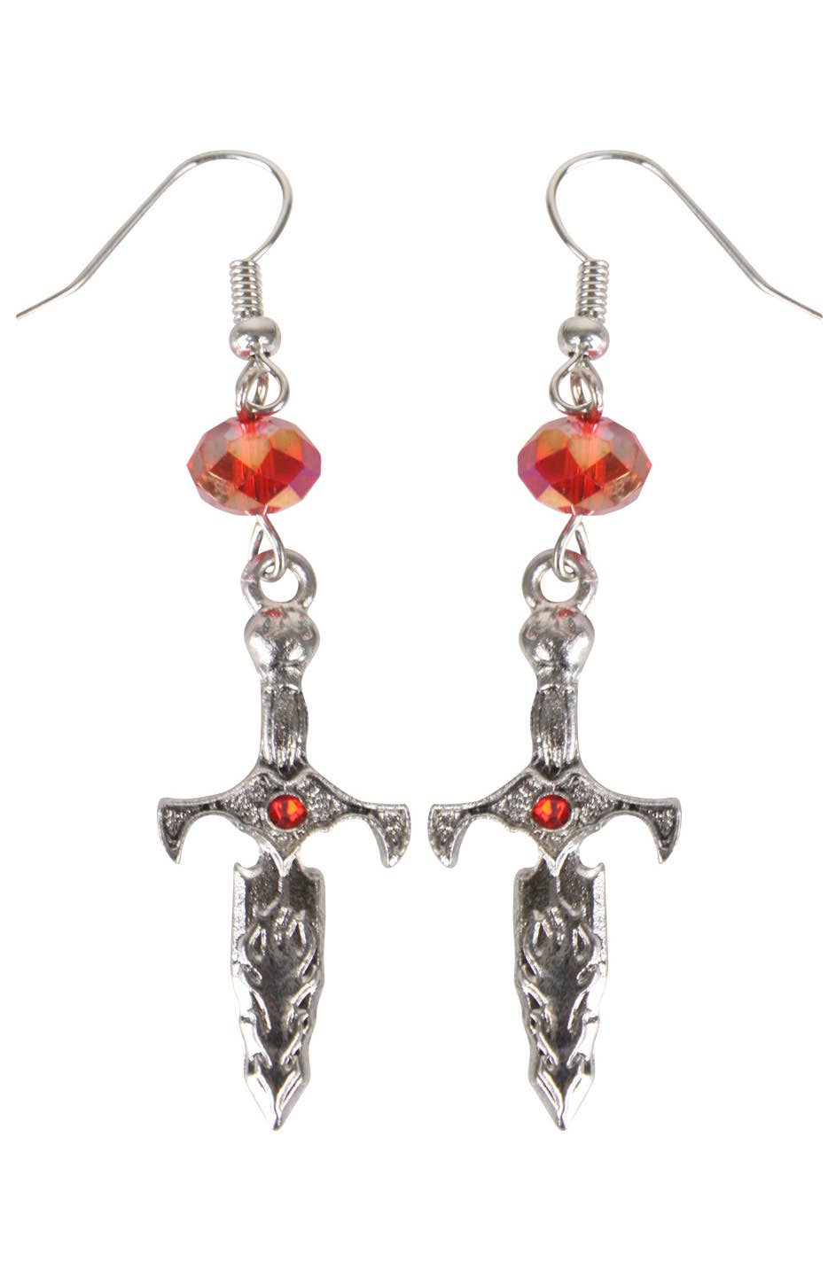 Silver and Red Halloween Dagger Costume Earrings