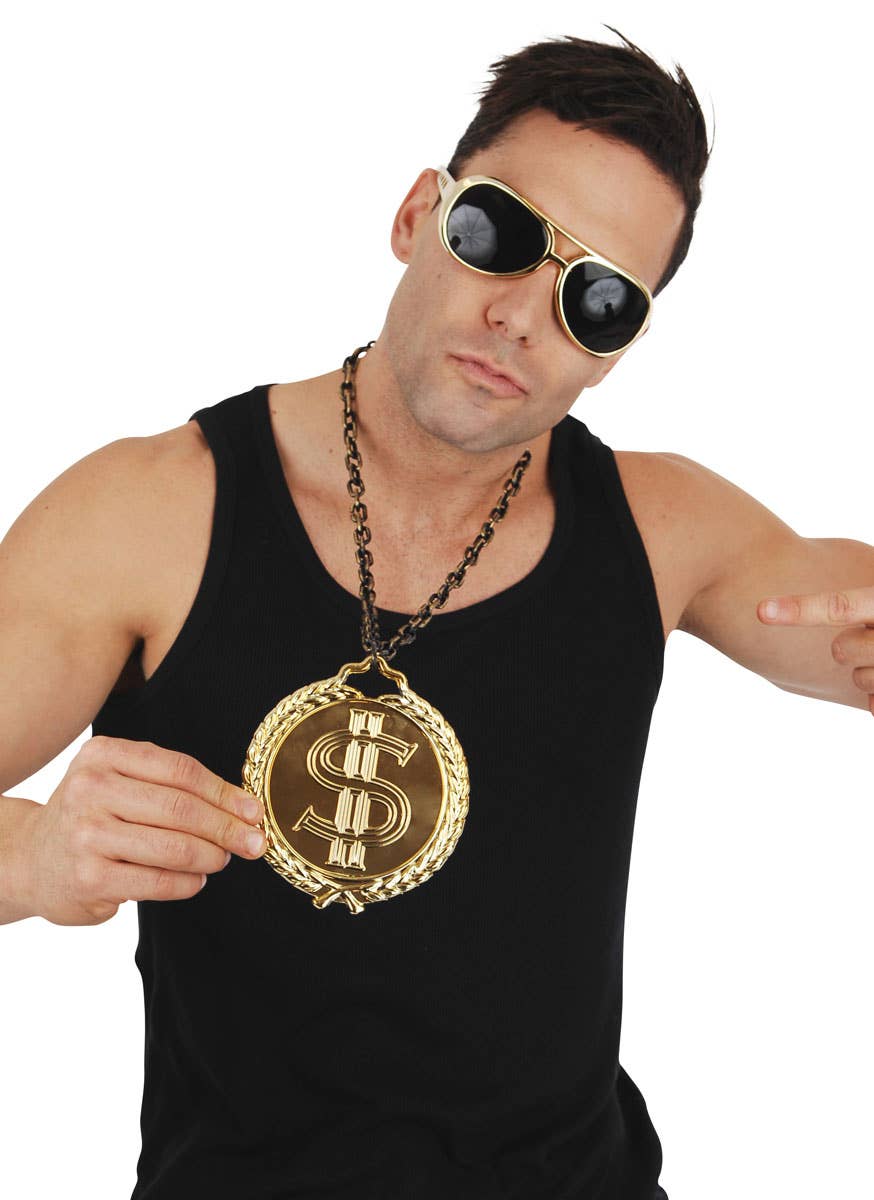 Dollar Sign Men's Gold Pimp Costume Necklace Main Image