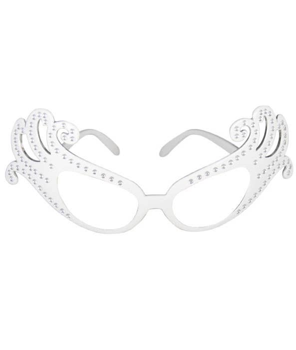 White Rhinestone Dame Edna Costume Glasses