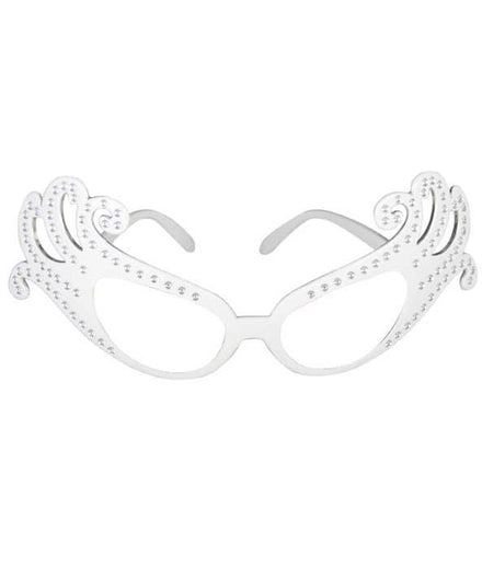 White Rhinestone Dame Edna Costume Glasses