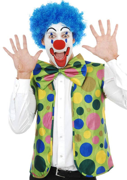 Colourful Polka Dot Clown Costume Vest, Bow Tie and Nose Accessory Set