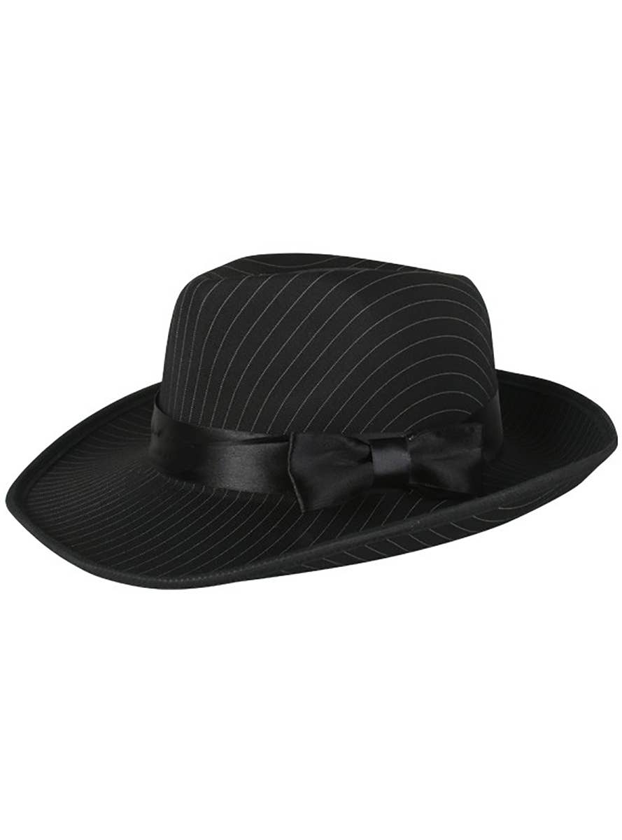 Mens Black 1920s Gangster Fedora Hat with Pinstripes Costume Accessory - Main Image