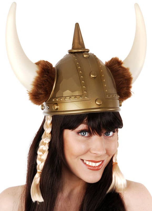 Nordic Viking Warrior Costume Helmet with Plaits - Main Image