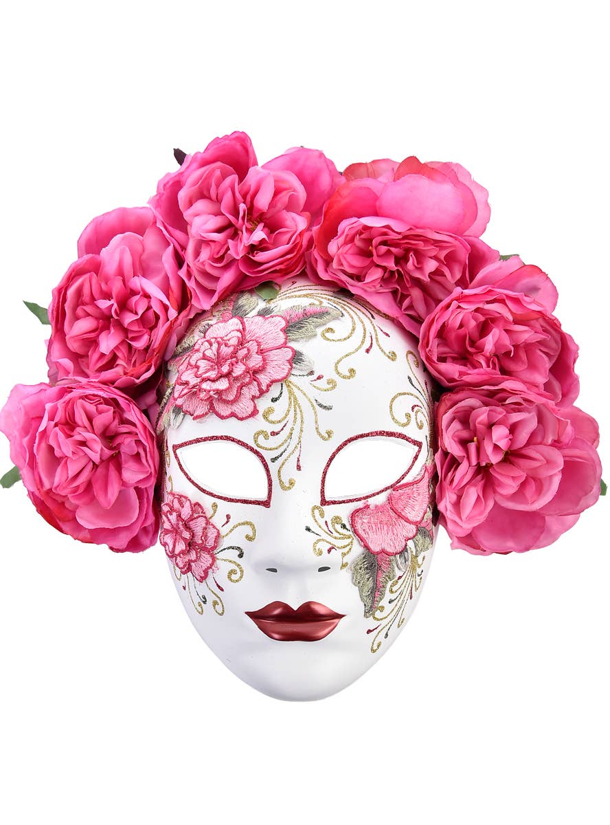 Pink Masked Full Face Pink and White Masquerade Mask | Womens Masquerade Mask