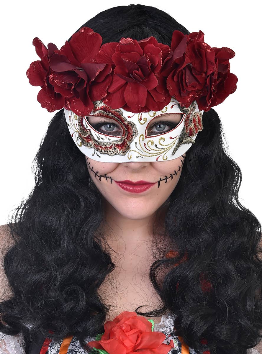 Mask Red Roses Red and White Flower Masquerade Mask | Masquerade Mask for Women
