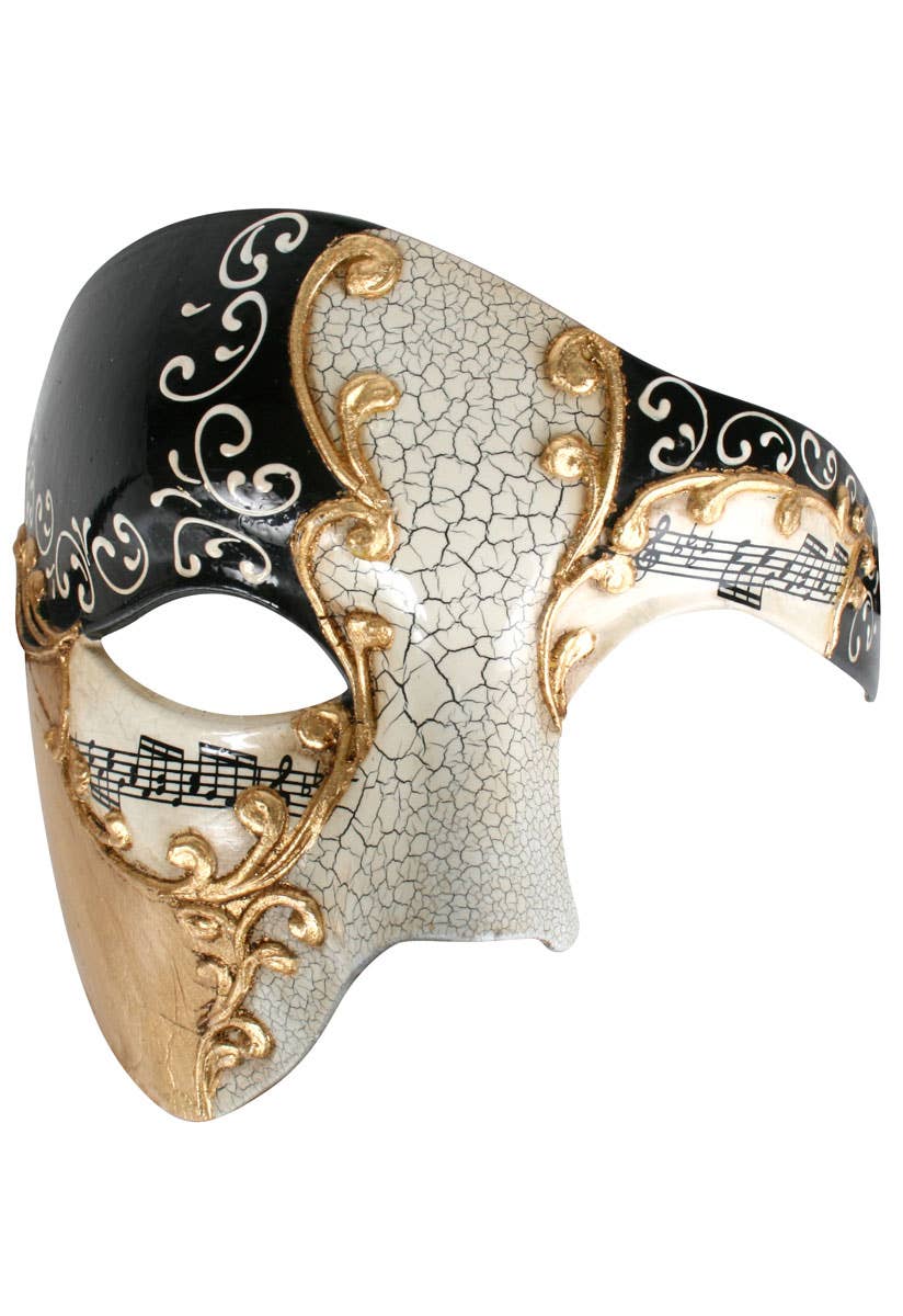 Cream And Black Men's Crackle Paint Over Eye Masquerade Mask