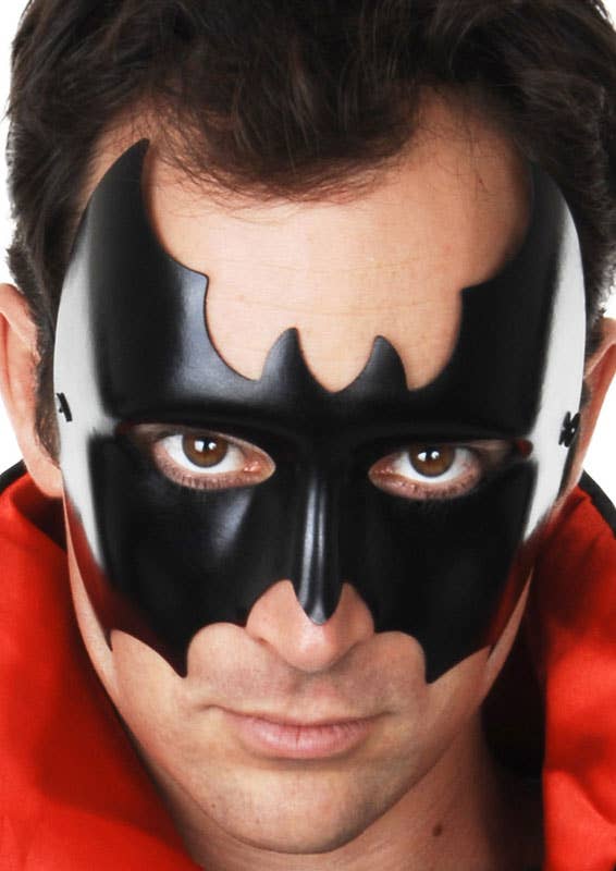 Men's Black Wet Look Batman Costume Mask Main