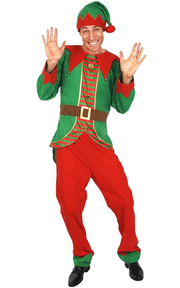Mens Jolly Christmas Elf Fancy Dress Costume CHRISTMAS COSTUMES