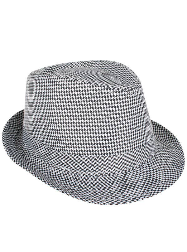 Black and White Checkered Fedora Hat Front View