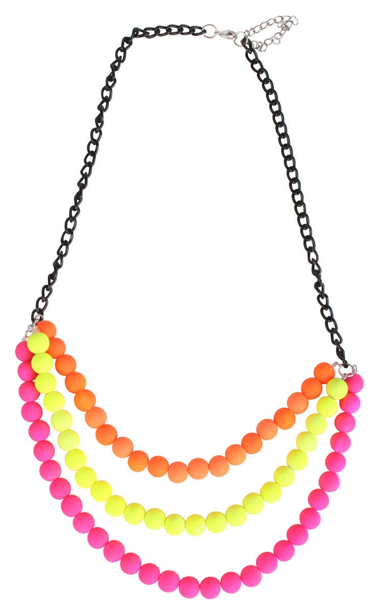 Neon 80s Fashion Beaded Costume Necklace Accessory - Main Image