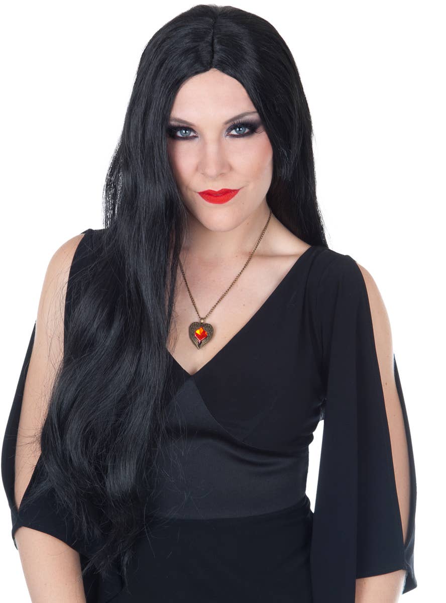 Morticia Addams Style Long Straight Black Costume Wig for Women