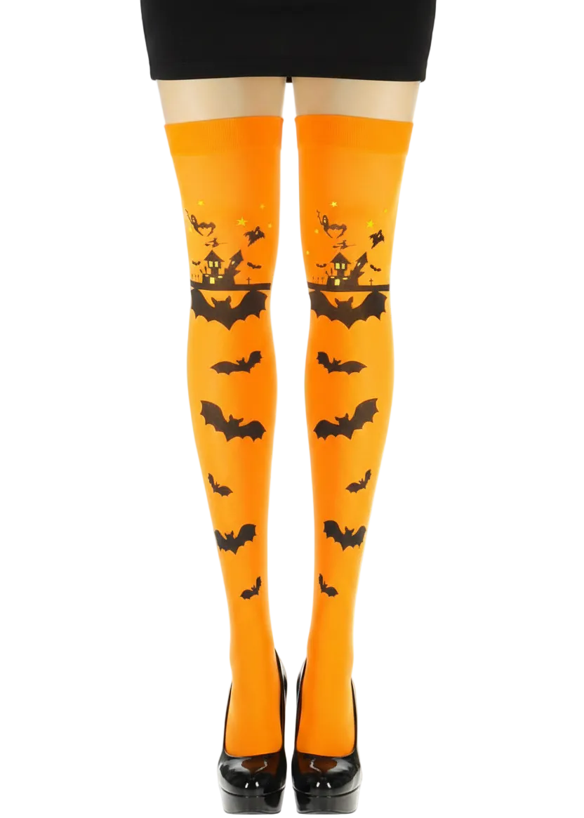 Thigh High Orange Halloween Theme Costume Stockings - Main Image