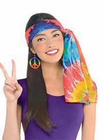 Tie Dye 1960s Hippie Tie On Headband