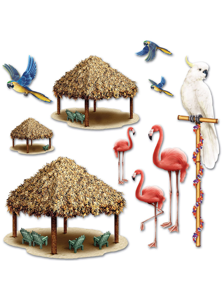 Tiki Hut and Birds Cut Out Decorations - Main Image